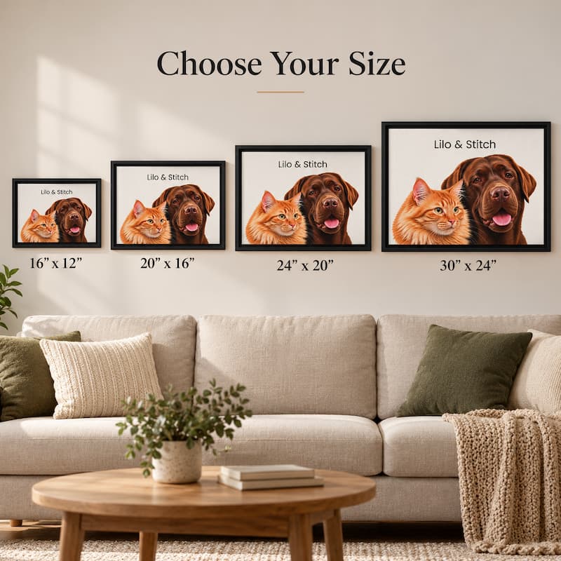 Custom Multi-Pet Portrait | Framed Canvas Print for 2 or More Pets